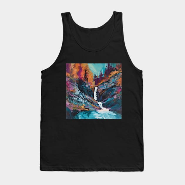 Colorful Ultrafine Detailed Painting Of A Waterfall With Trees Tank Top by The Art Mage